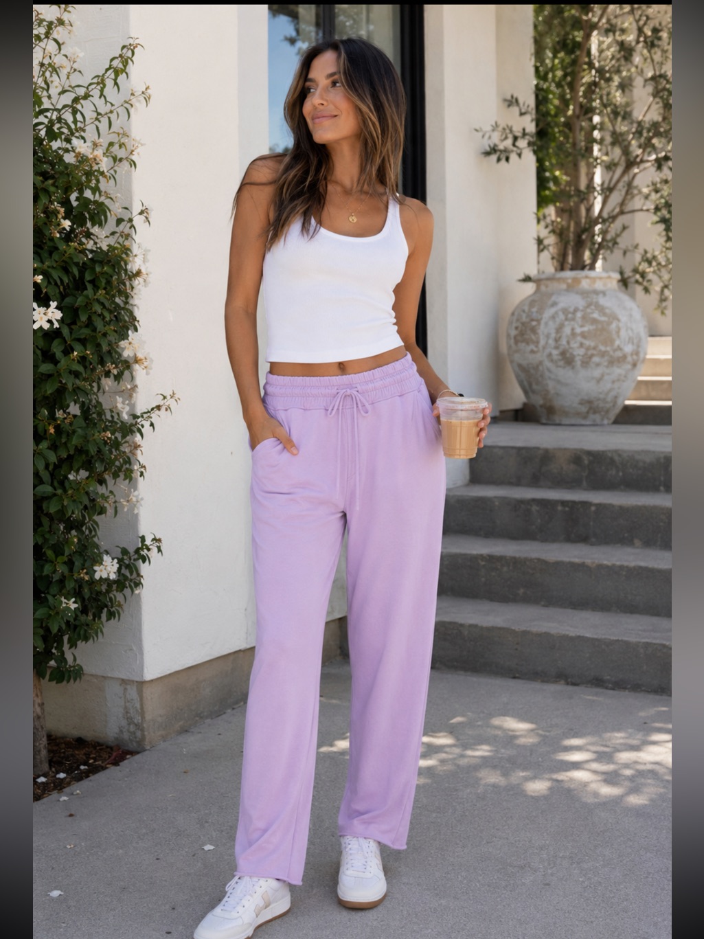 Athleta Lavender Wide Leg Sweatpants Small Drawstring Lounge Athletic Pants